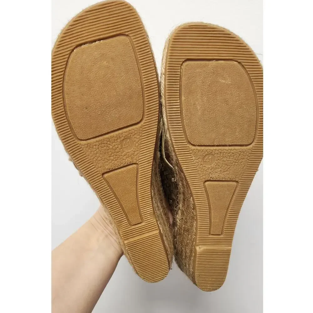 Andre Assous Boho Gold Metalic Woven Leather Wedge Espadrilles, Size 10 (41EU)